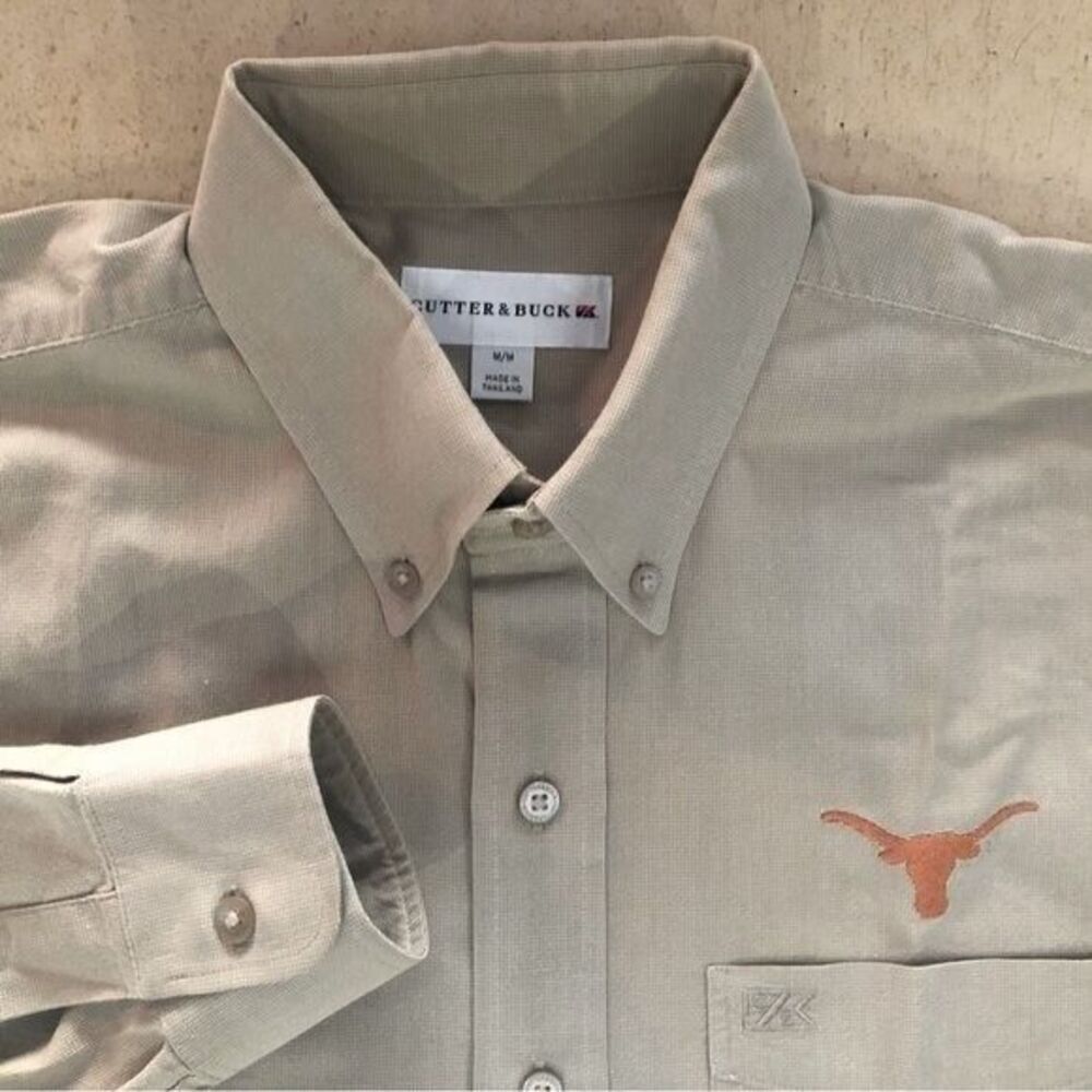 Cutter & Buck Men's Tan Longhorn Long Sleeve Button Down Cotton Shirt